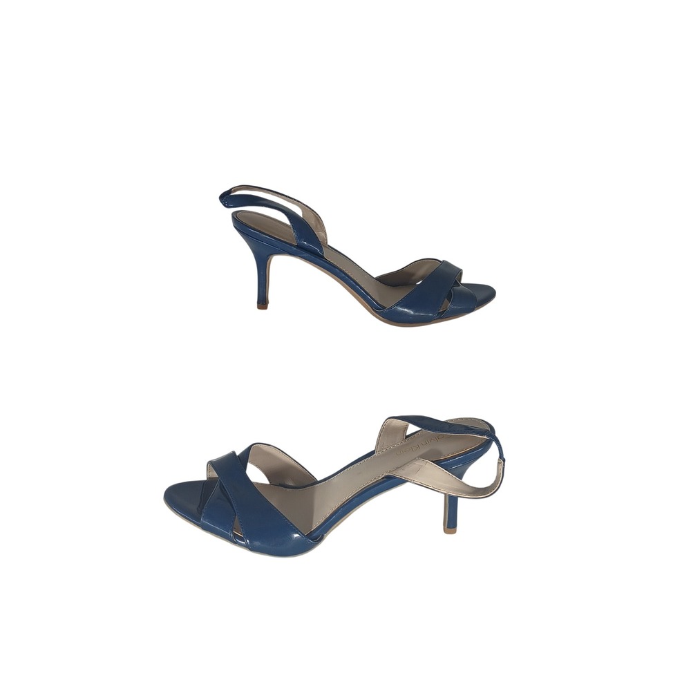 Calvin Klein Lucette Slingback Heels 7 Blue Patent Kitten Heel Minimalist Chic